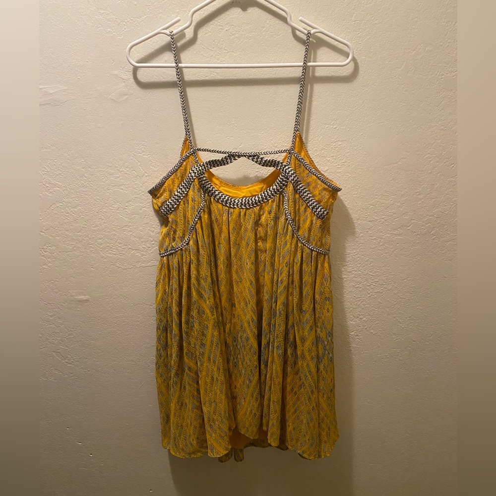 Yellow Patterned Flowy Spaghetti Strap Dress - image 3